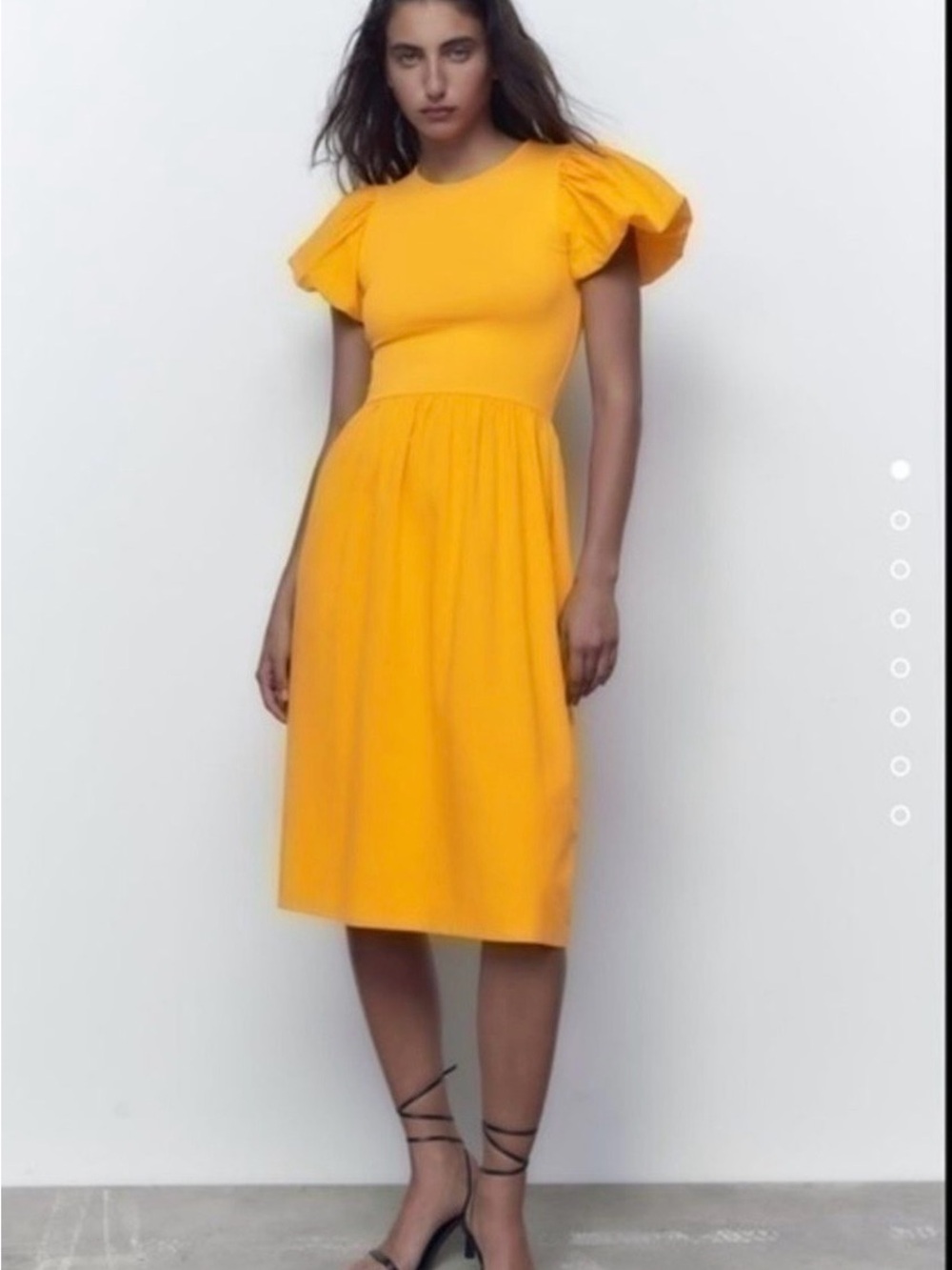 Zara Sunshine Yellow Midi Dress with Puff Sleeves